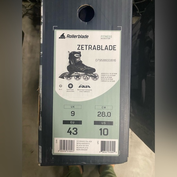 Rollerblade Zetrablade Men's Adult Fitness Inline Skate, Black / Silver size 10 - Picture 2 of 3